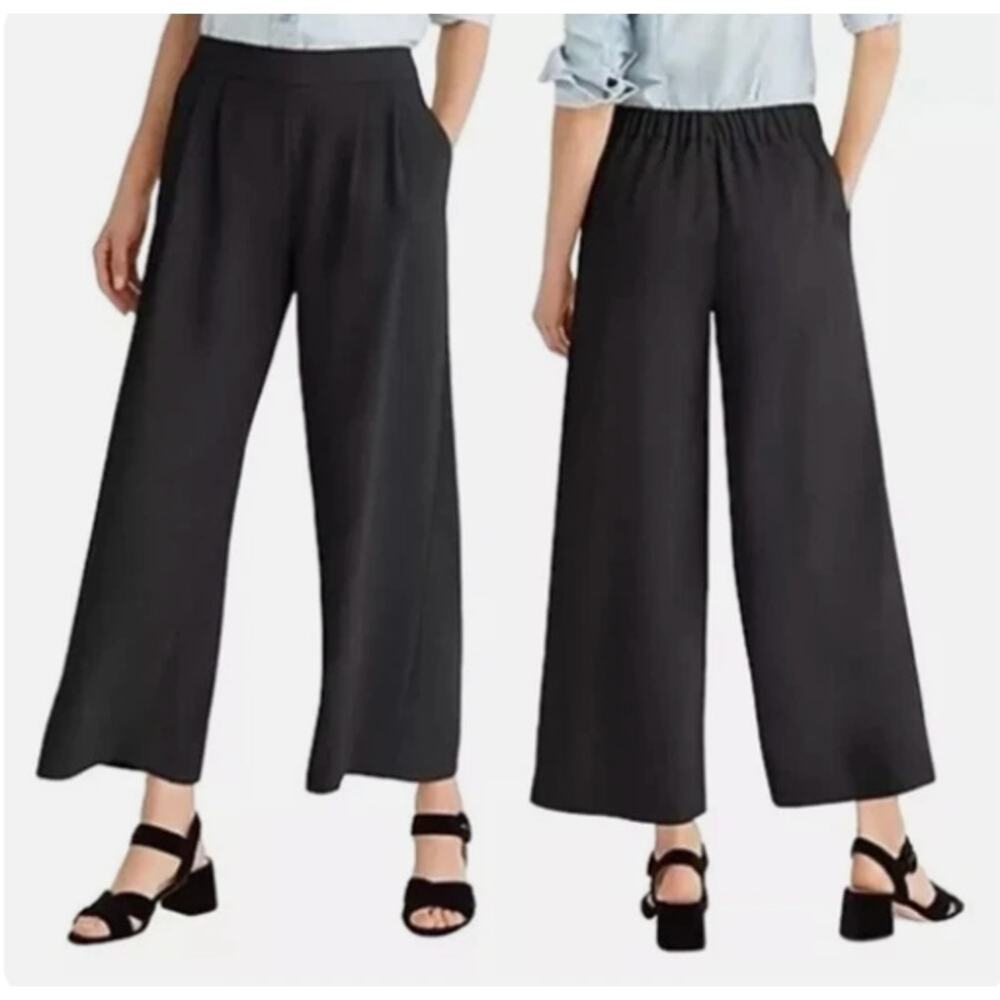 J.Crew 365 navy wide leg trousers women's size 12T pockets pull on pants casual